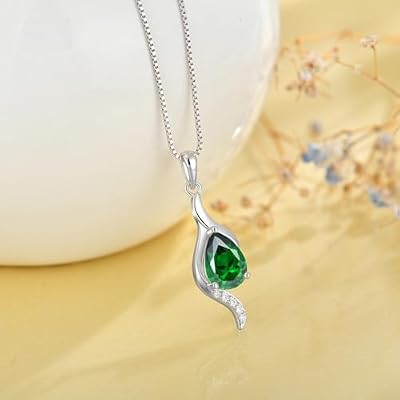 JO WISDOM Birthstone Necklace for Women Teardrop Cubic Zirconia Necklace 925 Sterling Silver Fine Jewelry Birthday Gifts for Women