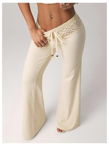 Verdusa Women's Crochet Knit Lounge Pants Casual Straight Leg Long Trousers4