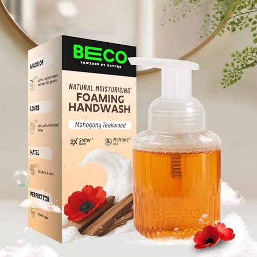 Image of Beco Moisturising Foaming Handwash-Mahogany Teakwood | 250 ml | 8-hr moisture lock | Natural, Paraben free, Chemical Free | Kills 99.9% germs, Safe for all Skin types