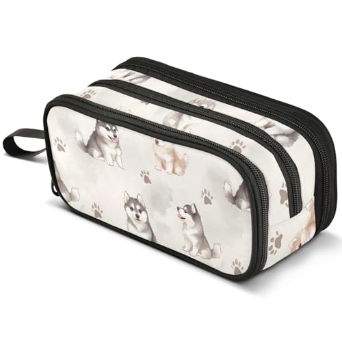 Image of ALAZA Cute Husky Dog Large Pencil Case, Pen Pouch Pencil Bag with 3 Compartments Pen Holder Organizer Stationery Bag