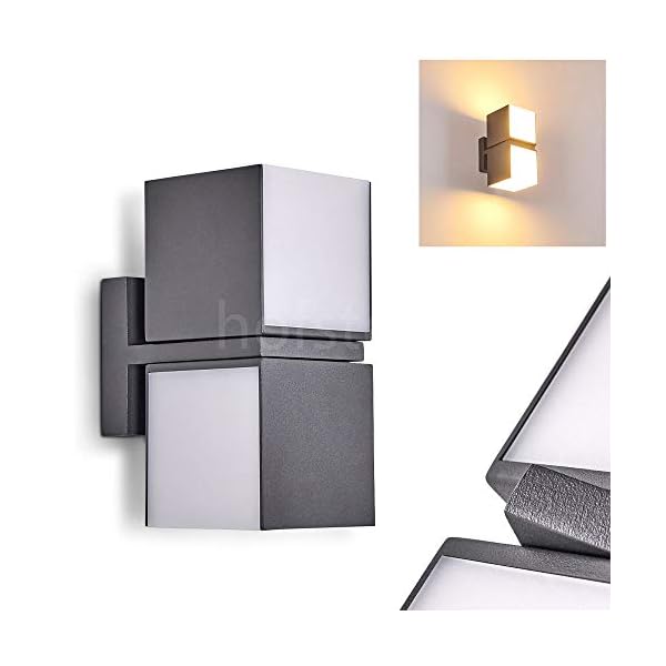 LED Außenwandleuchte Swanek, Wandlampe aus Aluguss in Anthrazit/Weiß, 23 Watt, 1000 Lumen, Lichtfarbe 3000 Kelvin, verstellbare Wandleuchte m. Lichteffekt, für Terrasse/Hof/Haustür, IP44