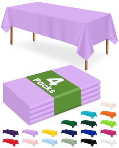 Image of LANLISA 4 Pack Lavender Plastic Tablecloth Disposable, 54 x 108 Inch