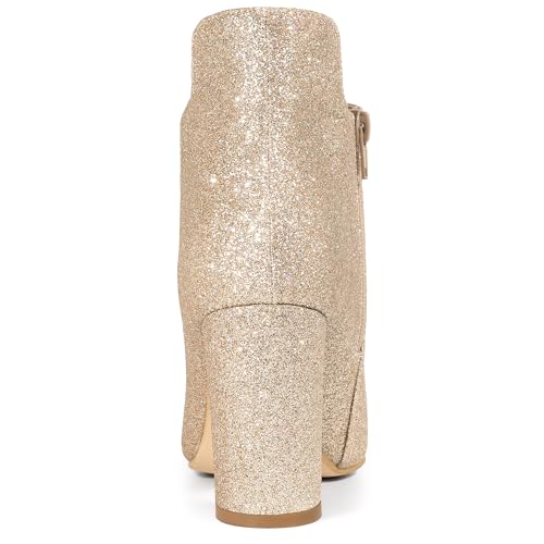 Allegra K Women's Glitter Pointed Toe Cutout Block Heel Ankle Booties4