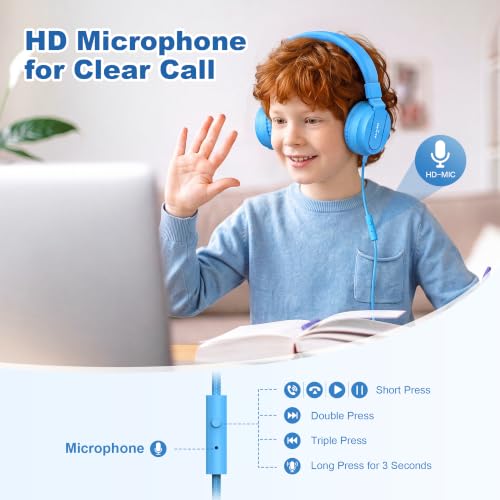 Image of AILIHEN Kids Headphones for School with Mic, 93dB Volume Limited, SkyBlue | Wired On Ear Headphones for Kids Girls, Foldable Lightweight Headphone for Classroom Learning & Entertainment Travel Computer