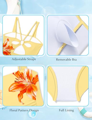 Image of Girls One Piece Swimsuit Bow Back Girls Bathing Suit Adjustable Straps Quick Dry Girl Swimwear 9-16T Swim Suit