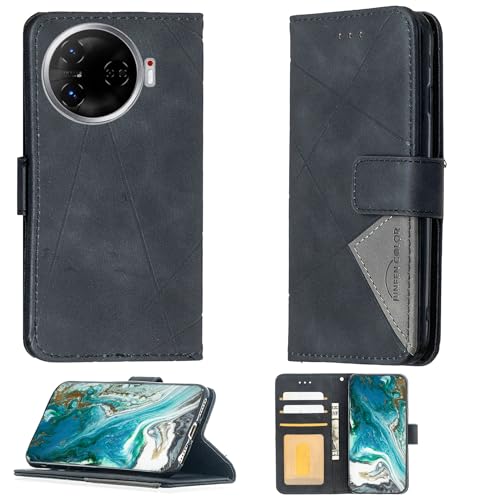 Aroepurt Case Compatible for Tecno Camon 30 Pro 5g Phone Case Cover [with Tempered Glass Screen Protector] Flip Stand Cover PU Leather Wallet Case Black