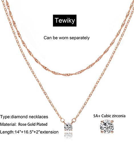 Image of Tewiky Dainty 14k Gold Plated /Silver Cubic Zirconia Necklaces for Women, Simple CZ Jewelry Necklaces Trendy Gifts