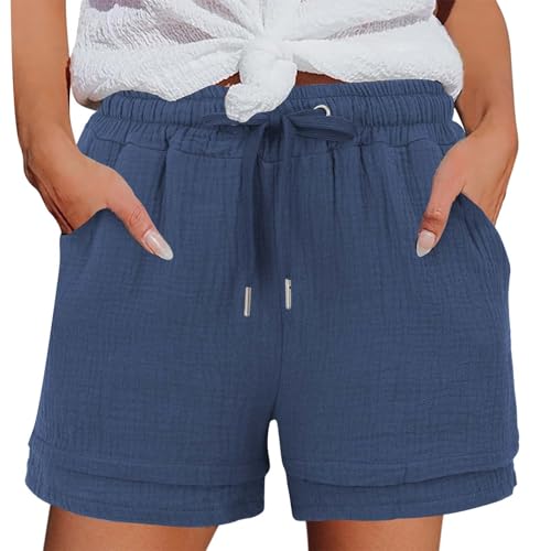 Pantalon d'été en lin femme bermuda de loisirs ample et léger avec poches