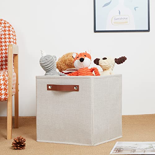 Dullemelo Storage Boxes For Shelves Closet Storage,Sturdy Home Organization Bins For Gifts Empty,Foldable Fabric Storage Cubes Baskets For Nursery Toys Towels Clothes Storage(Beige) #TOP1