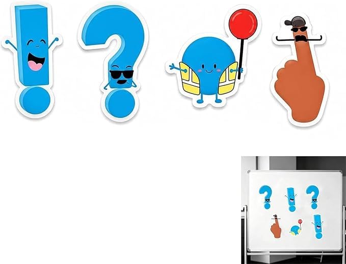 Punctuation Pals Magnetic Whiteboard Accents,Punctuation Pals,4-Piece Writing Manipulatives Set,Grammar Learning Tool for Blackboards, Whiteboards, Refrigerators,for School Use (1 Set)