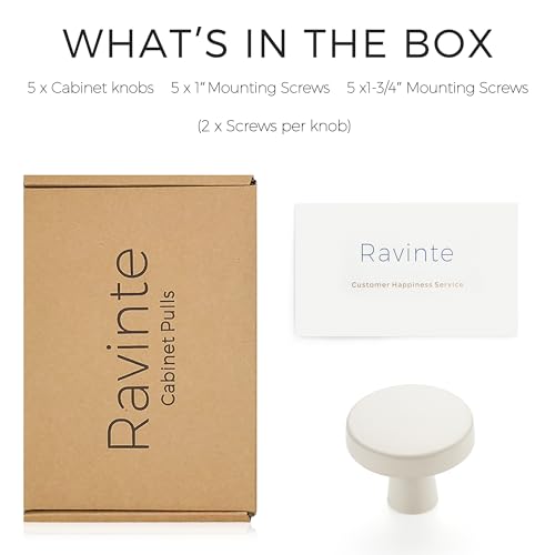Image of Ravinte 5 Pack Drawer Pulls 1-1 /4 Inch Kitchen Cabinet Knobs White Solid Round Dresser Knobs Simple Cabinet Hardware for Cupboard Drawer Handles