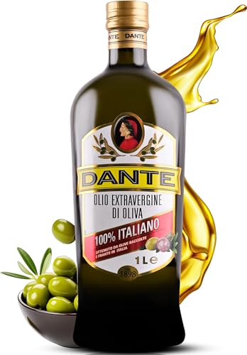 Dante 100% Italian Extra Virgin Olive Oil 1L, Cold Pressed & Rich Polyphenol EVOO, Fresh & Early Harvest, Premium Natural Olive Oil Extra Virgin extracted without Heat - Low acidity 0.8%.