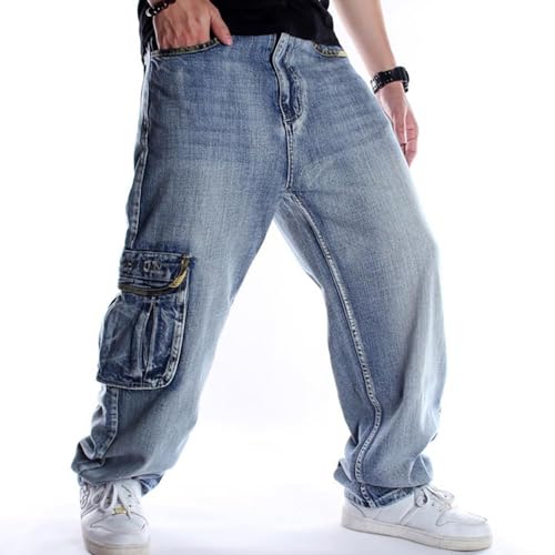 Nanaco Hiphop Baggy Men's Jeans Dancers Loose Big Pocket Boys Skateboard Rap Punk Denim Pants Waist Size 30-46Inch2