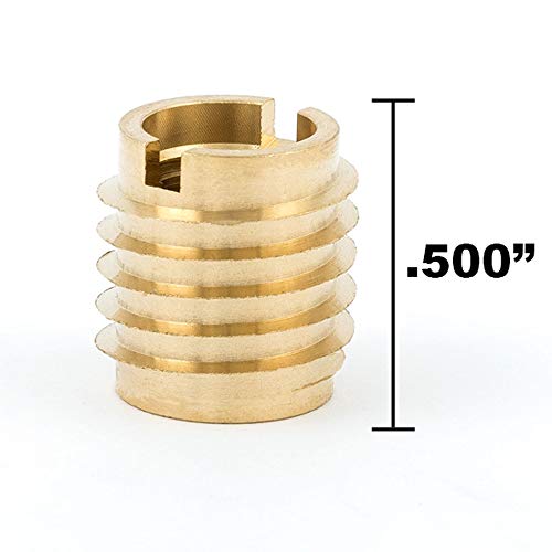 E-Z Lok Knife Threaded Insert For Hard-Wood, Brass Thread Inserts M6-1.0 Internal Threads, 0.500" Length Pack Of 10 #TOP1
