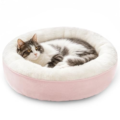 Loves cabin Round Donut Cat and Dog Cushion Bed 20in Pet Bed for Cats or Small Dogs Anti-Slip & Water-Resistant Bottom Super Soft Durable Fabric Pet Beds Washable Luxury Cat & Dog Bed Pink
