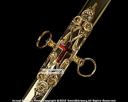 31" Masonic Knights Templar Ceremonial Sword Gold Fittings Red Crosses - Image 8