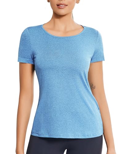 ADOME Sportowa koszulka damska Sport Fitness T-shirt z krótkim rękawem Koszulka funkcyjna z odkrytymi plecami Górne części Koszulka do biegania Oddychająca Siłownia Joga Top Elastyczne koszulki 1 lub
