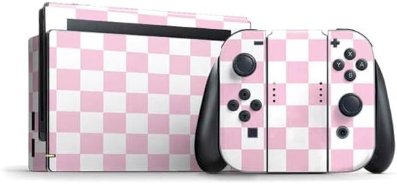 Skinit Decal Gaming Skin Compatible with Nintendo Switch Bundle - Pink and White Checkerboard Design