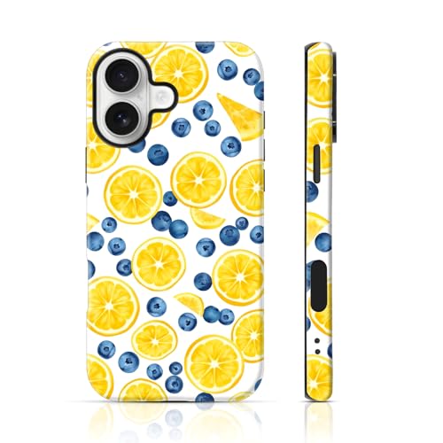 kadezia for iPhone 17 Case Lemons and Blueberries Pattern HD Scratch-Resistant Drop-Resistant 2-Layer Hard Case Fresh Gift