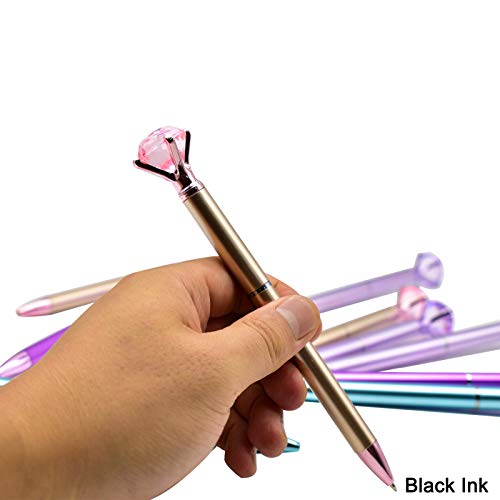 Maydahui 12Pcs Big Diamond Retractable Ballpoint Pen Gem Pens Rhinestones Crystal Bling Plated Metal Color Black Gel Ink Ballpen For Women Students Girls #TOP5
