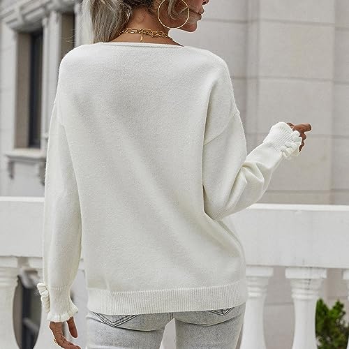 Pull ample de couleur unie blanc : manteau court bouton de manchette S