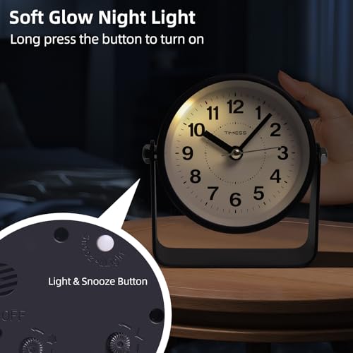 image for TIMESS Analog Alarm Clock, Silent Non-Ticking Quartz Movement, Battery