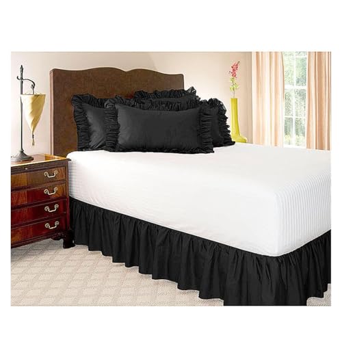 Falda de la Cama Envolver Alrededor del Hotel con Volantes Camas Faldas Camas Delantal Banda elástica fácil Ajuste decoración casera Color Puro Cubre Somier para Cama (Color : Black, Size : 135x200x