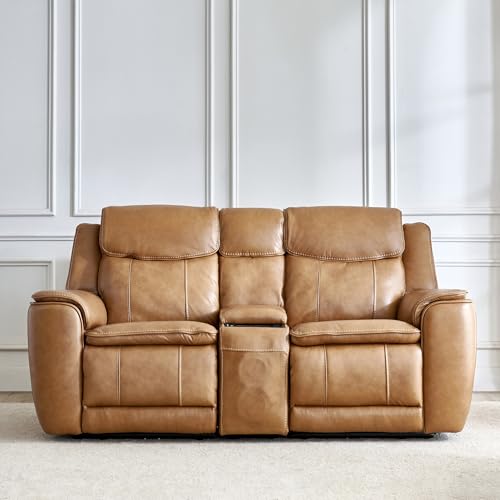Image of Home Centre | Potsdam Half Leather 2-Seater Zero Gravity Electric Recliner | Recliner Sofa for Living Room | Solid Wood | Tan | 1 Year Warranty