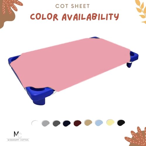 Image of Pack of 12 Daycare Cot Sheets Polyblend Fabric with Corner Elastic Sheet Size 22 x 40 Inches Fits Cot Size up to 23 x 41 Inches Toddler and Preschool Cot Bed Pink