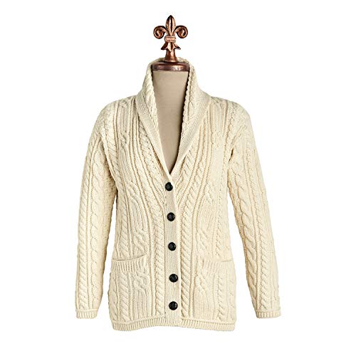 Merino Wool Cable Knit Irish Shawl Cardigan Sweater for Women Made in Ireland2
