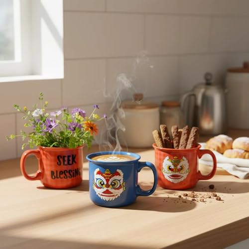 Tazas de cerámica 14 oz con borde enrollado, pack 2 miniatura 5