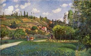 Peinture à l'huile Camille Pissarro : A Cowherd 30x36 pouces