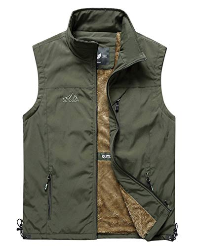Gihuo Men's Sherpa Lined Fleece Vest Winter Fishing Travel Utility Vest Gilet(Army Green-XXLarge)