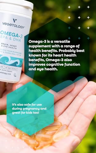 Vegetology, Vegan Omega 3 Capsules High Strength, 800mg of EPA DHA from Algae Oil, with Added Vitamin D3, Supports Heart, Brain Function and Eye Health, 60 Capsules, UK Made - Image 5