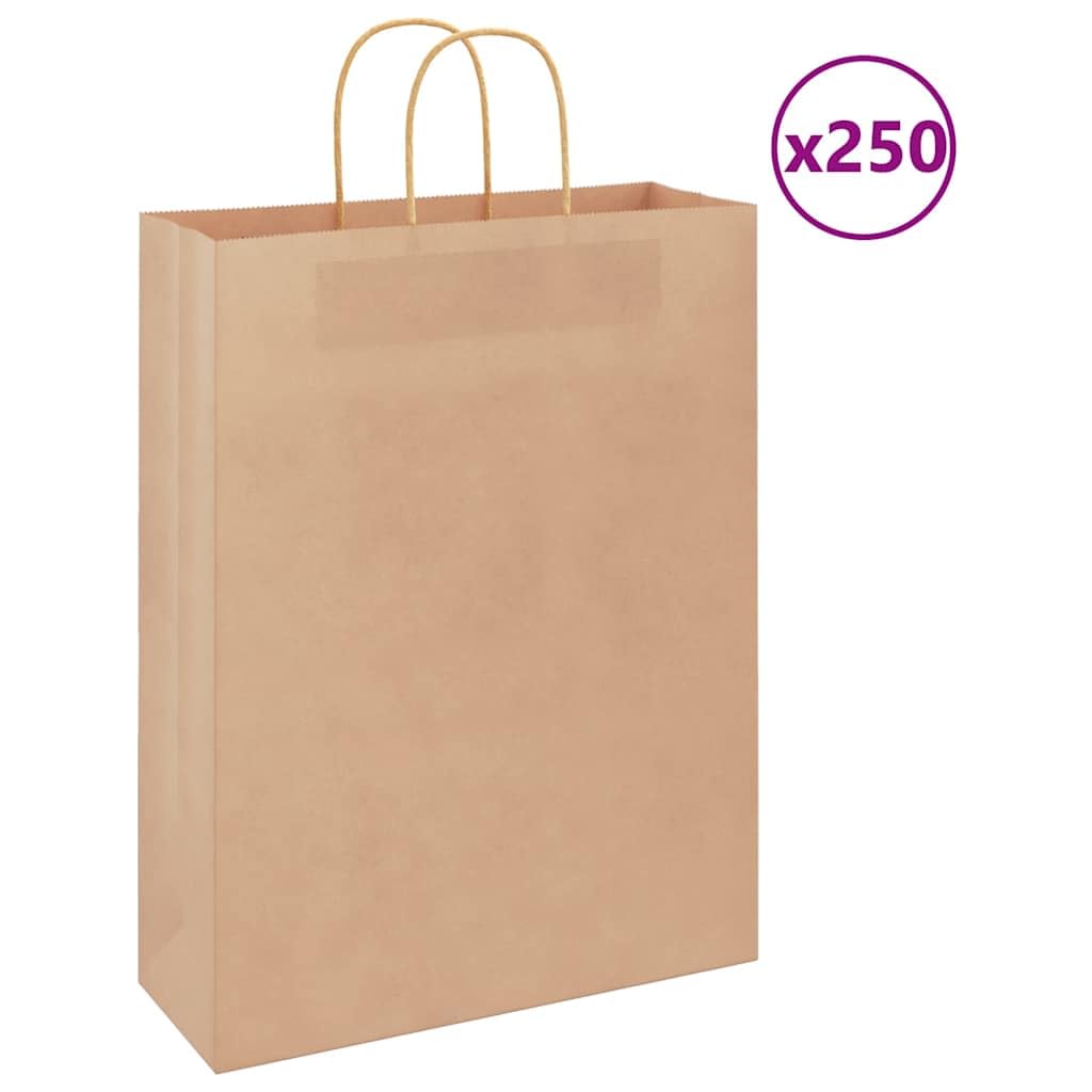 Sac en Papier Kraft Lot de 250, Sac Cadeaux Pochette Papier Sachet Kraft 250 pcs avec poignées marron 32x12x42 cm