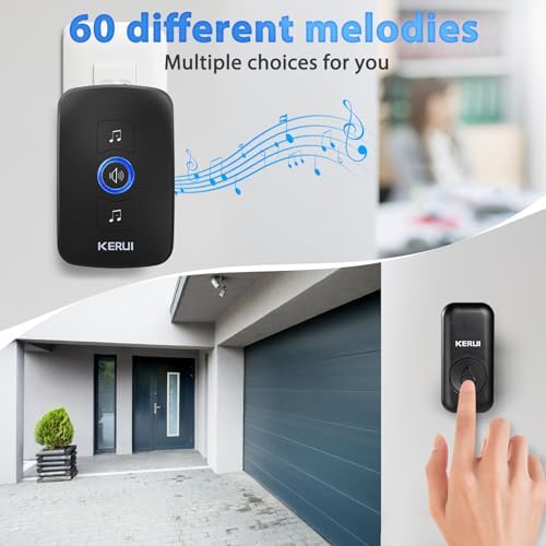 KERUI Wireless Doorbell Door Bell Chime 5 Volume Levels 60 Chimes Door