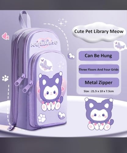 Image of Invite Cartoon Theme 3D EVA Pencil Case - Multipurpose Zipper Pouch for Kids, Girls - Pen and Stationery Storage Box (Kulmiao-Purple)