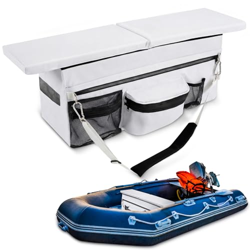 Dansydaisy Dinghy Inflatable Boat Seat Cushion and Underseat Bag with Pockets Thick Sponge Seat Bench Cushion for Inflatable Boat Seating Water Resistant Outdoor(35 x 14 Inch,White)