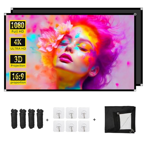 Image of Projector Screen 84 inch, DUYIKJ Portable Black Backing Blackout Projector Screen Indoor Outdoor 16:9 4K HD Anti-Crease Projection Movies Screen for Home Theater Office Party Classroom