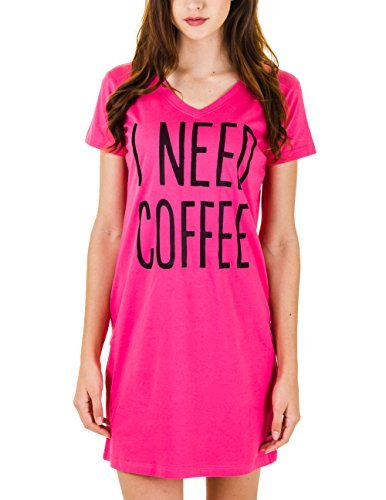 Caramel Cantina 'I Need Coffee' Long Length Nightshirt (Large/X-Large, Pink)
