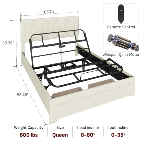 Image of Softa All-in-One Adjustable Bed Frame Queen, Upholstered Bed Frame with Storage Drawers & Headboard, SGS Certified, Zero Noise Quiet Motor, Remote Control, Head & Foot Incline