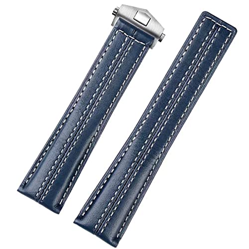 FOUUA Bracelet de Montre 22mm pour TAG Heuer Leather Bracelet de Montre en Cuir Véritable avec Bracelet Noir Bleu pour la Série TAG Heuer Carrera Aquarace Monaco