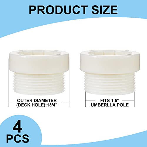 Taiyin 4 Pcs Pool Umbrella Stabilizer Adapter Threaded Adapter Sleeves Pool Umbrella Sleeve Umbrella Pole Stabilizer For Outdoor Patio Deck 1 3/4" Umbrellas Insert(White) #TOP1