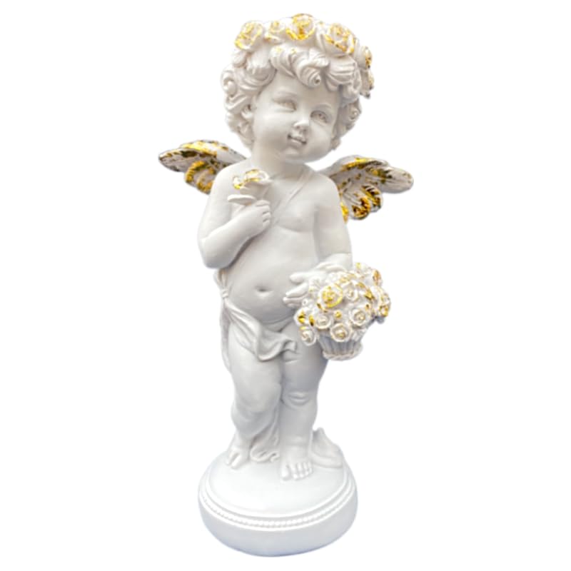 Statue Ange Dorée avec Fleurs Monde Féérique Idée Cadeau Idéale