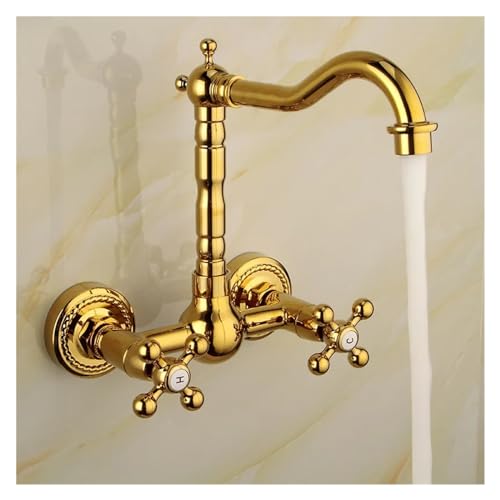 Grifo mezclador de oro para baño empotrado en pared con acabado retro 5
