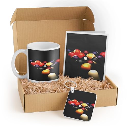 3dRose Billiards Gift Set for Pool Players – Includes Mug, Keychain, and Playing Cards – Colorful Billiard Balls Design – Perfect for Birthdays and Holidays