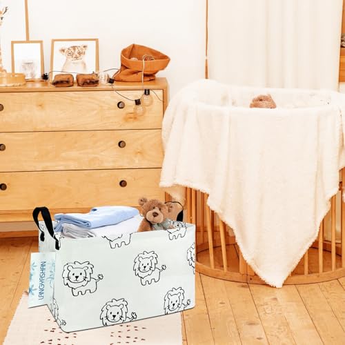 Image of Rectangular Storage Bin Collapse Canvas Fabric Cartoon Storage Basket with Handles for Organizing Home Kitchen Boys and Girls Toys Office Closet Shelf Baskets (Rec lion)