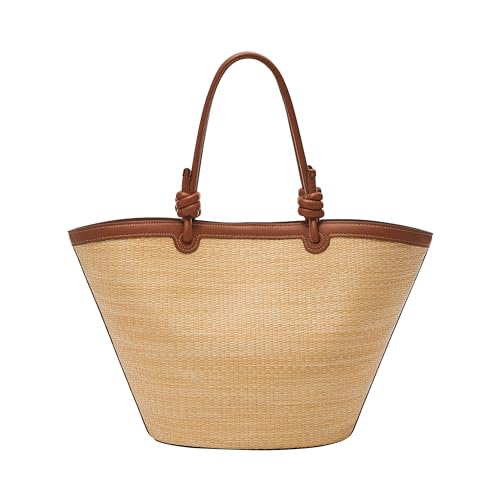 Fossil Women's Summer Straw Tote Purse Handbag, Straw/Brown (Model: ZB11042101)