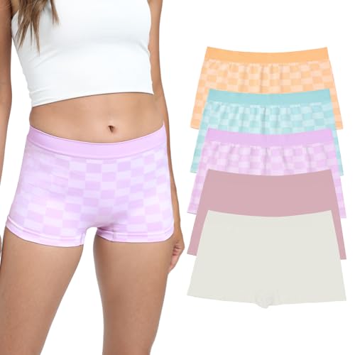 Image of R RUXIA Women's Boyshorts Underwear Seamless Boy Shorts Panties Soft Stretch Boxer Briefs 5 Packs(Regular & Plus Size)