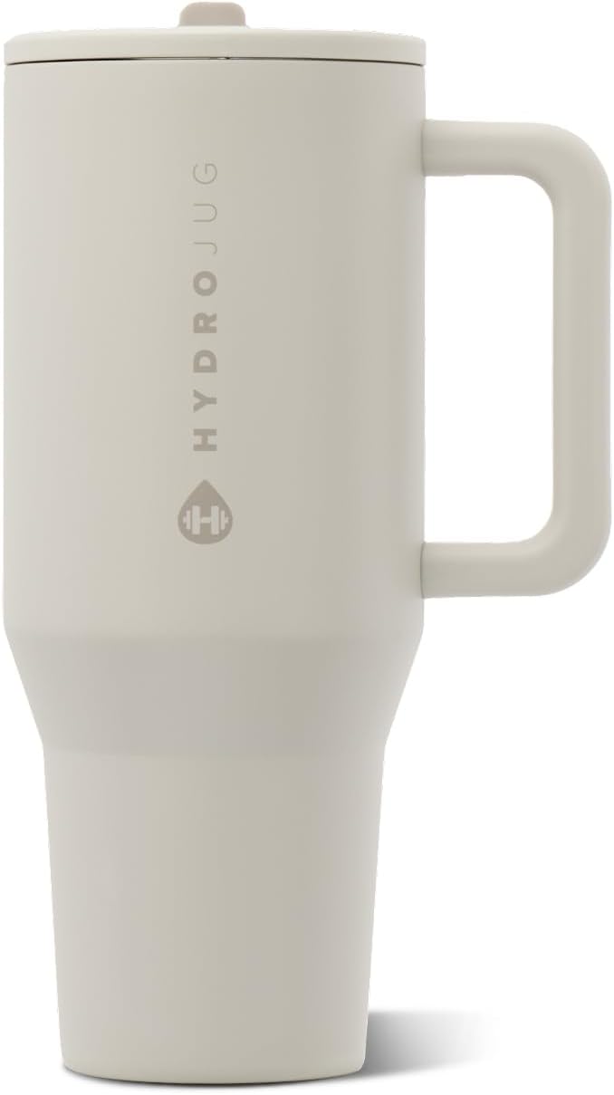 HydroJug Traveler 32oz, Insulated Tumbler with Handle & Straw, Linen